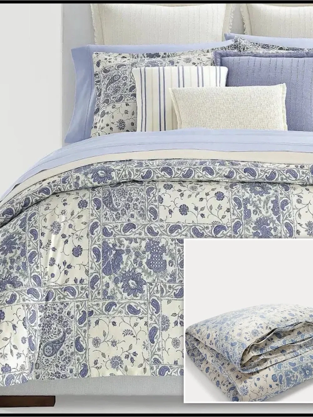 Lauren Ralph Lauren Callen Floral Blue Cream Botanical King 106x88 Duvet Cover